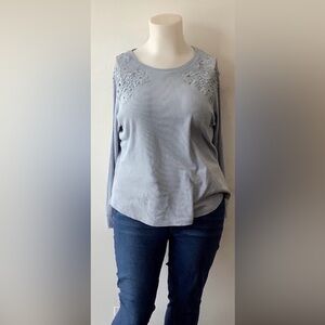 Plus size Long Sleeve Top with Embroidered Detail